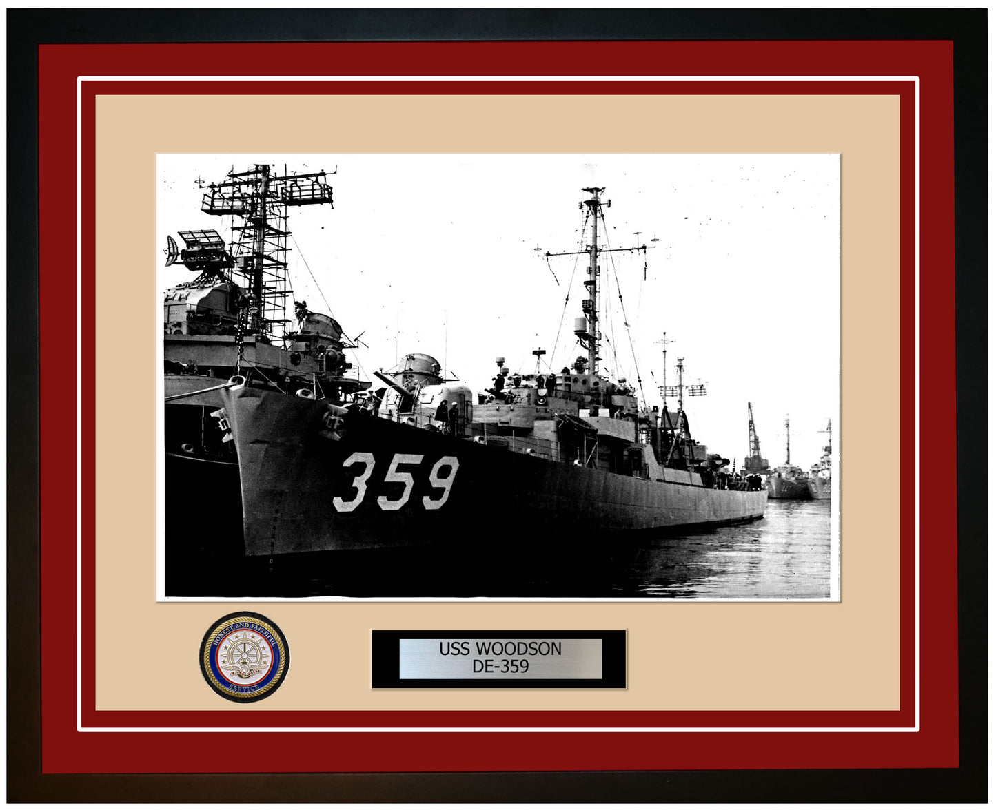USS Woodson DE-359 Framed Navy Ship Photo Burgundy