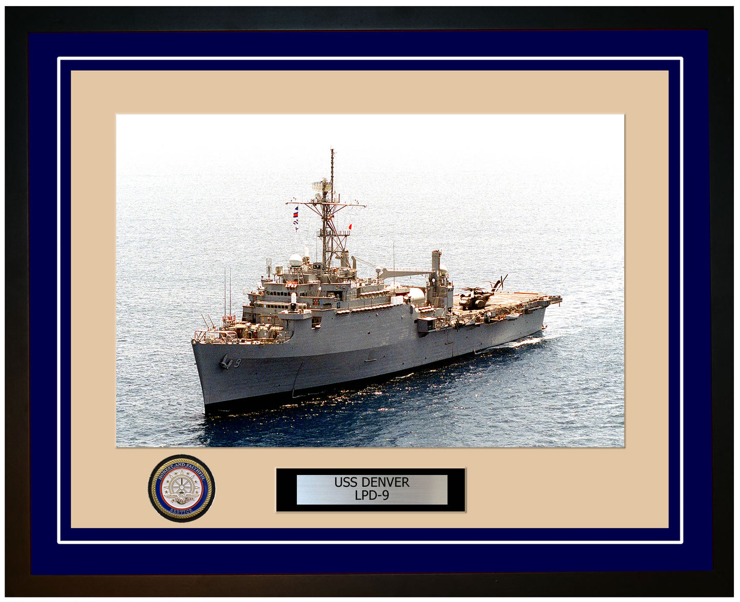 USS Denver LPD-9 Framed Navy Ship Photo Blue