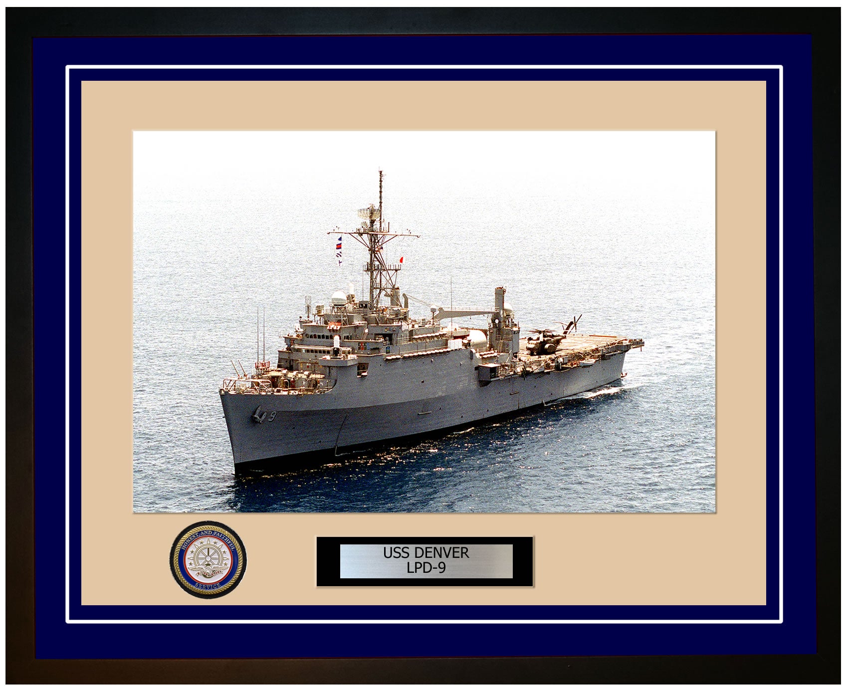 USS Denver LPD-9 Framed Navy Ship Photo Blue