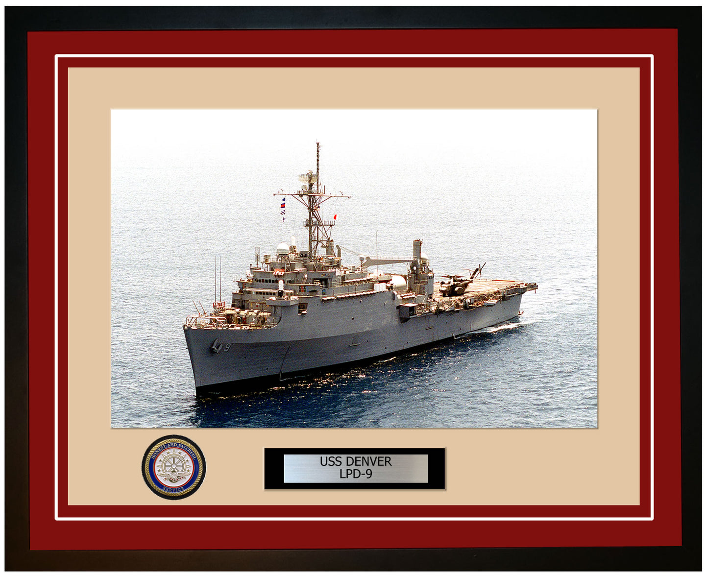 USS Denver LPD-9 Framed Navy Ship Photo Burgundy
