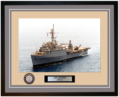 USS Denver LPD-9 Framed Navy Ship Photo Grey