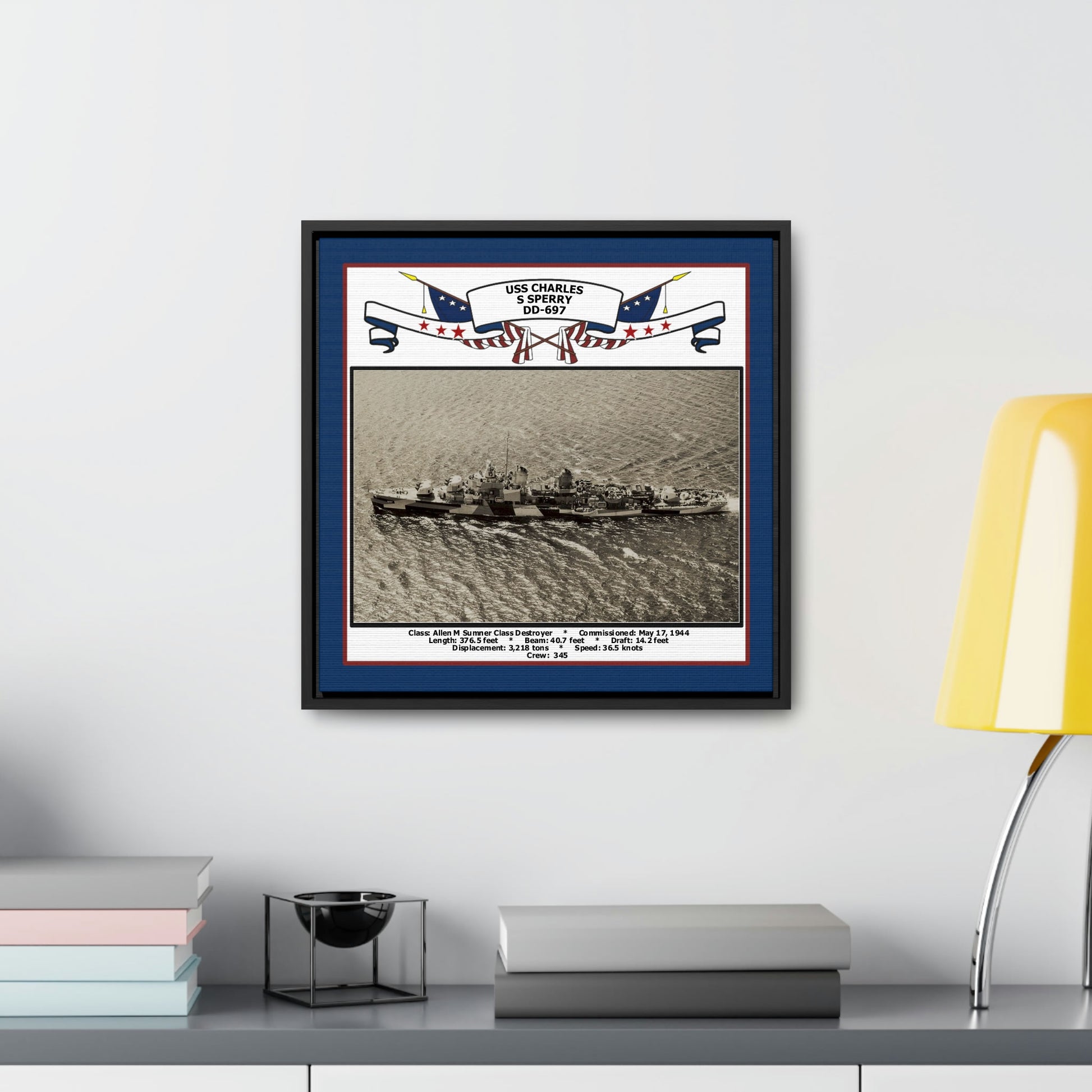USS Charles S Sperry DD-697 Navy Floating Frame Photo Desk View