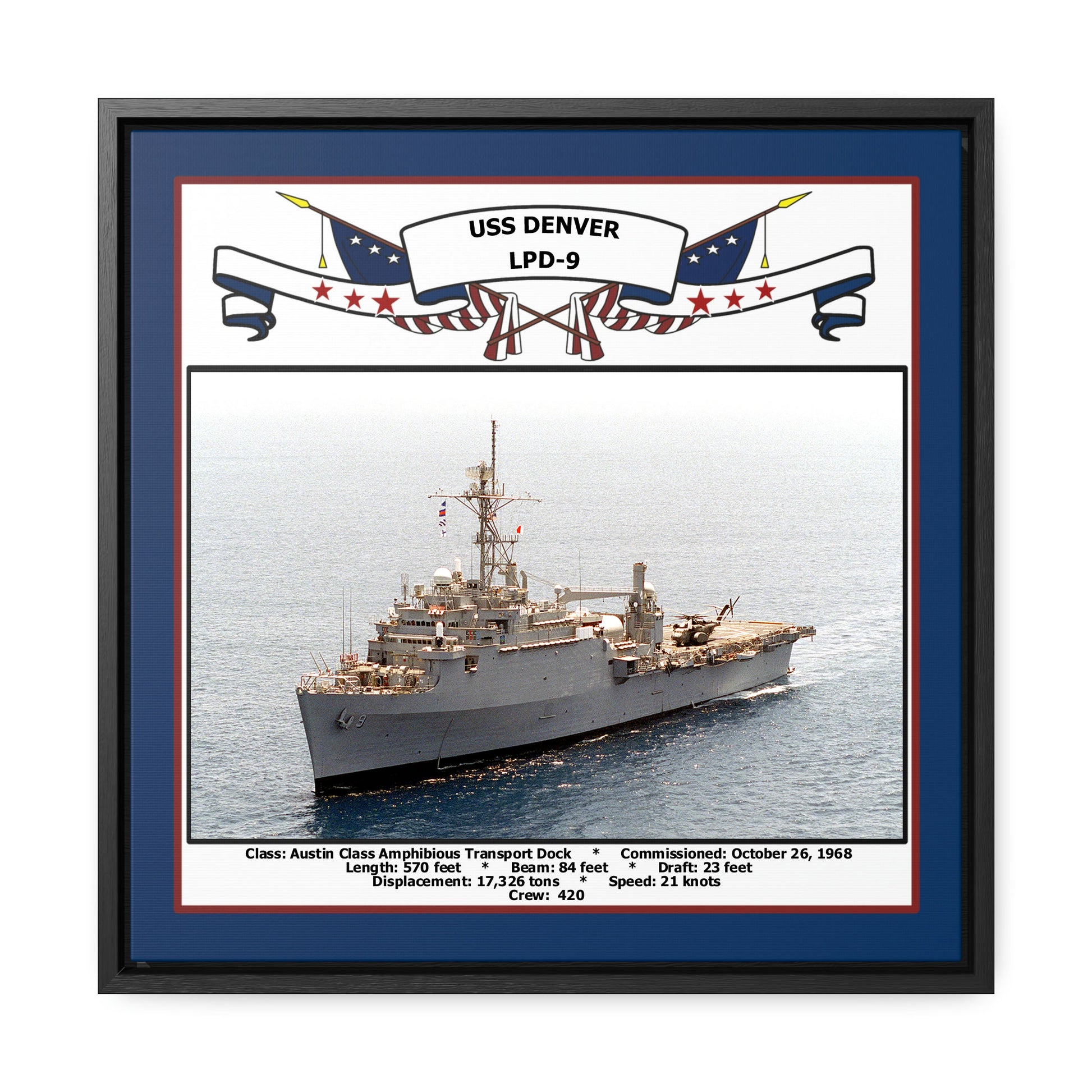 USS Denver LPD-9 Navy Floating Frame Photo Front View