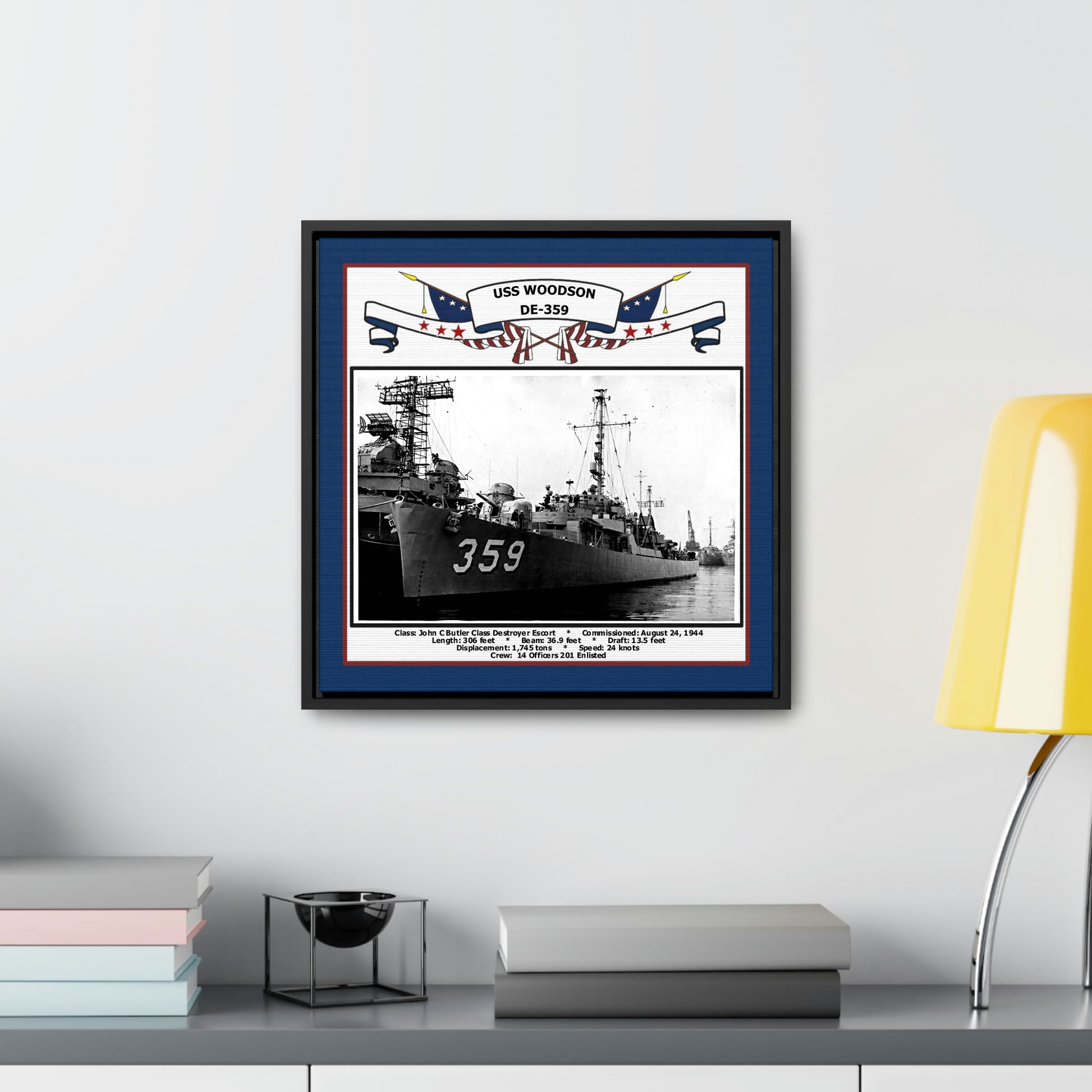 USS Woodson DE-359 Navy Floating Frame Photo Desk View
