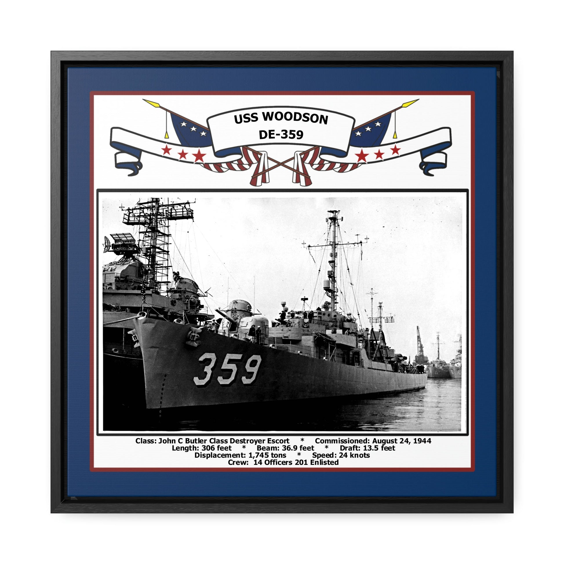 USS Woodson DE-359 Navy Floating Frame Photo Front View