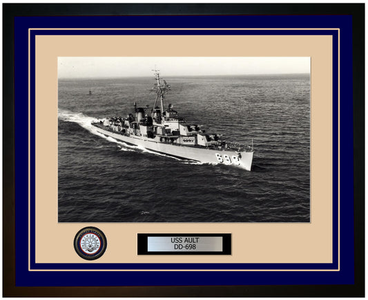 USS AULT DD-698 Framed Navy Ship Photo Blue