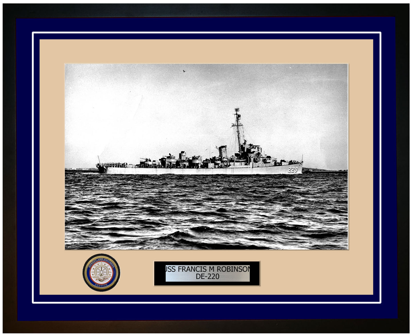 USS Francis M Robinson DE-220 Framed Navy Ship Photo Blue