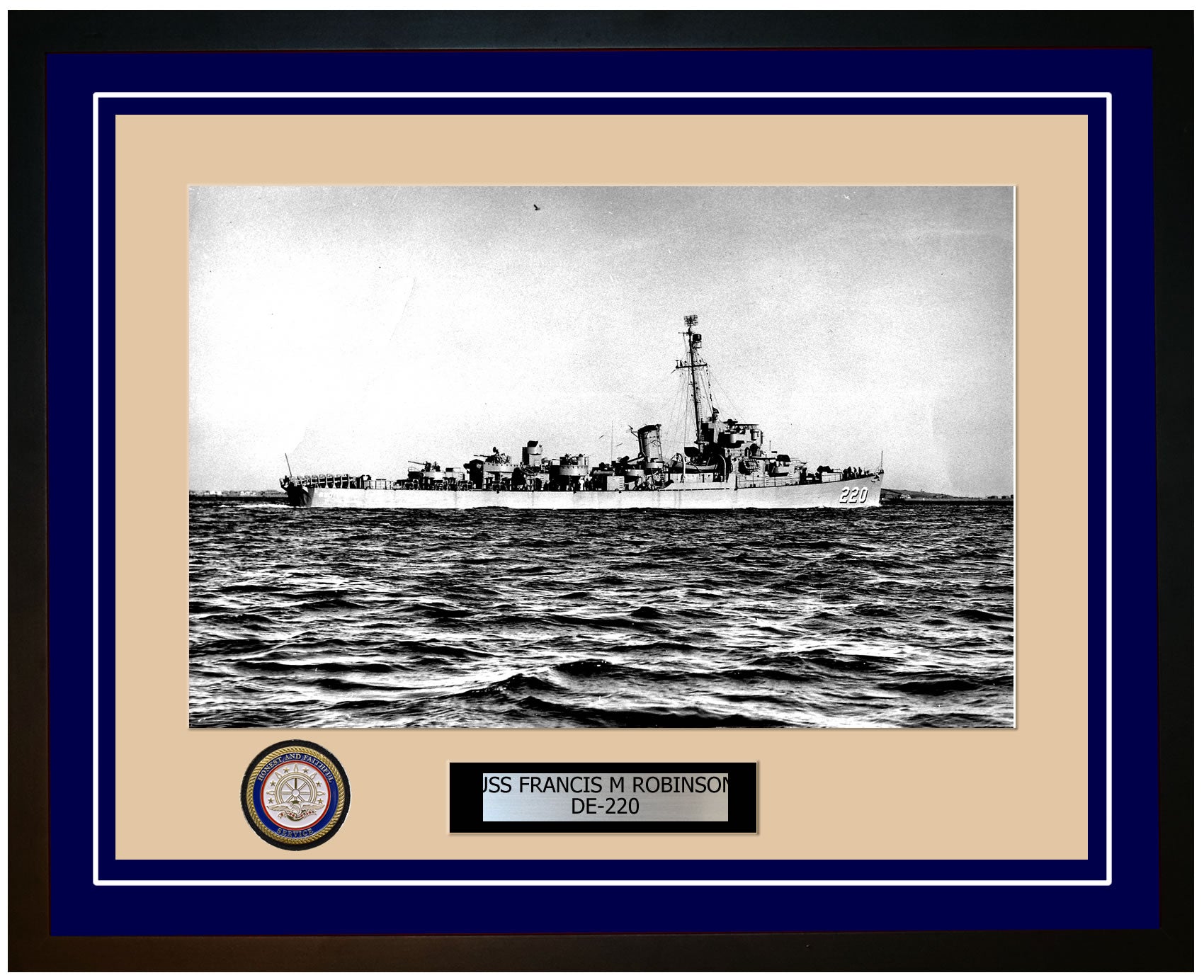 USS Francis M Robinson DE-220 Framed Navy Ship Photo Blue