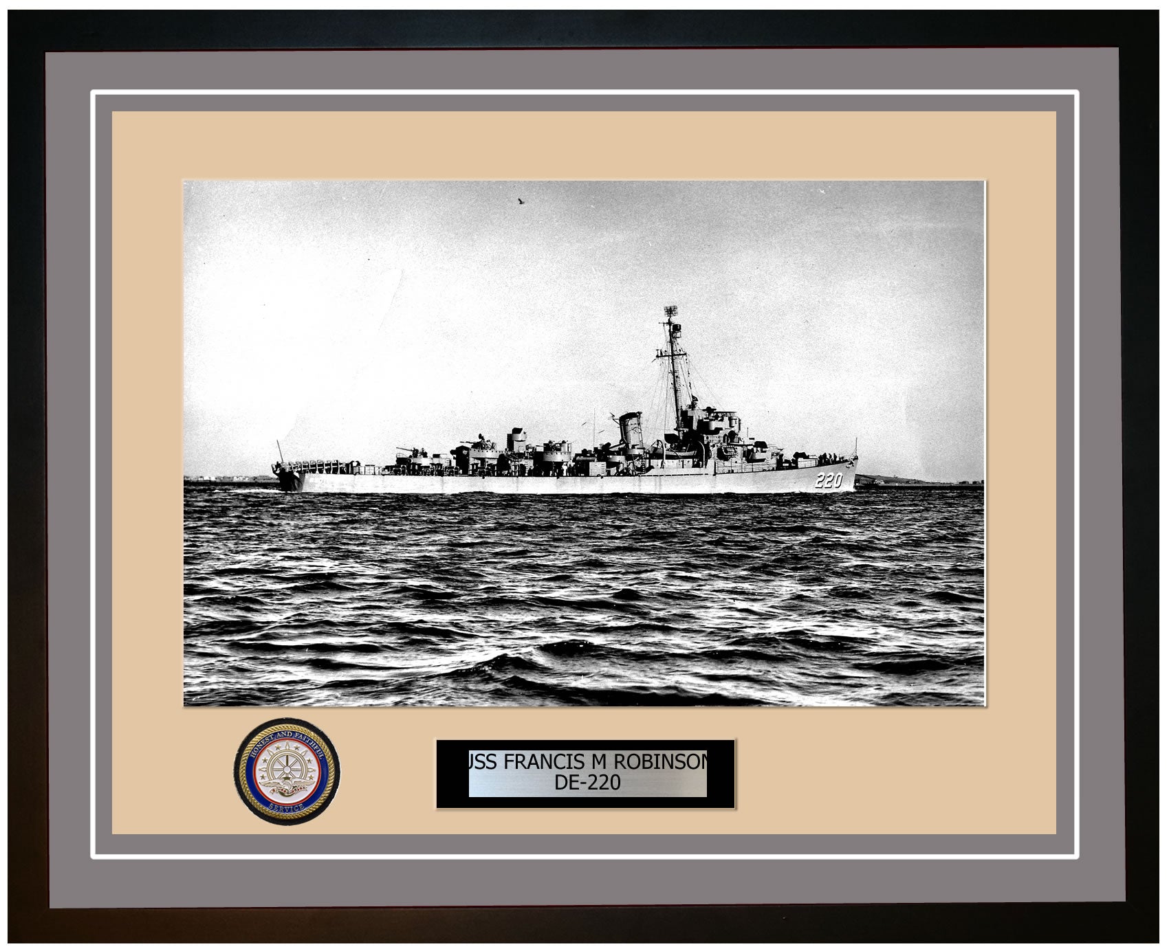 USS Francis M Robinson DE-220 Framed Navy Ship Photo Grey