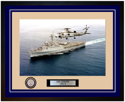 USS Denver LPD-9 Framed Navy Ship Photo Blue