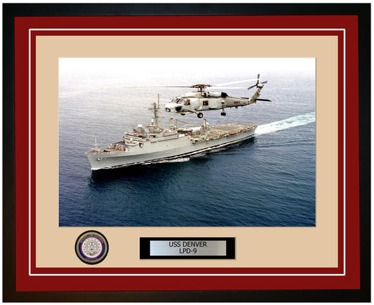 USS Denver LPD-9 Framed Navy Ship Photo Burgundy