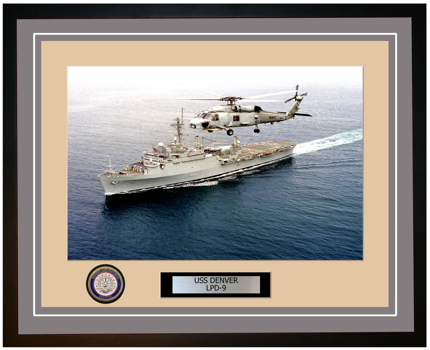 USS Denver LPD-9 Framed Navy Ship Photo Grey