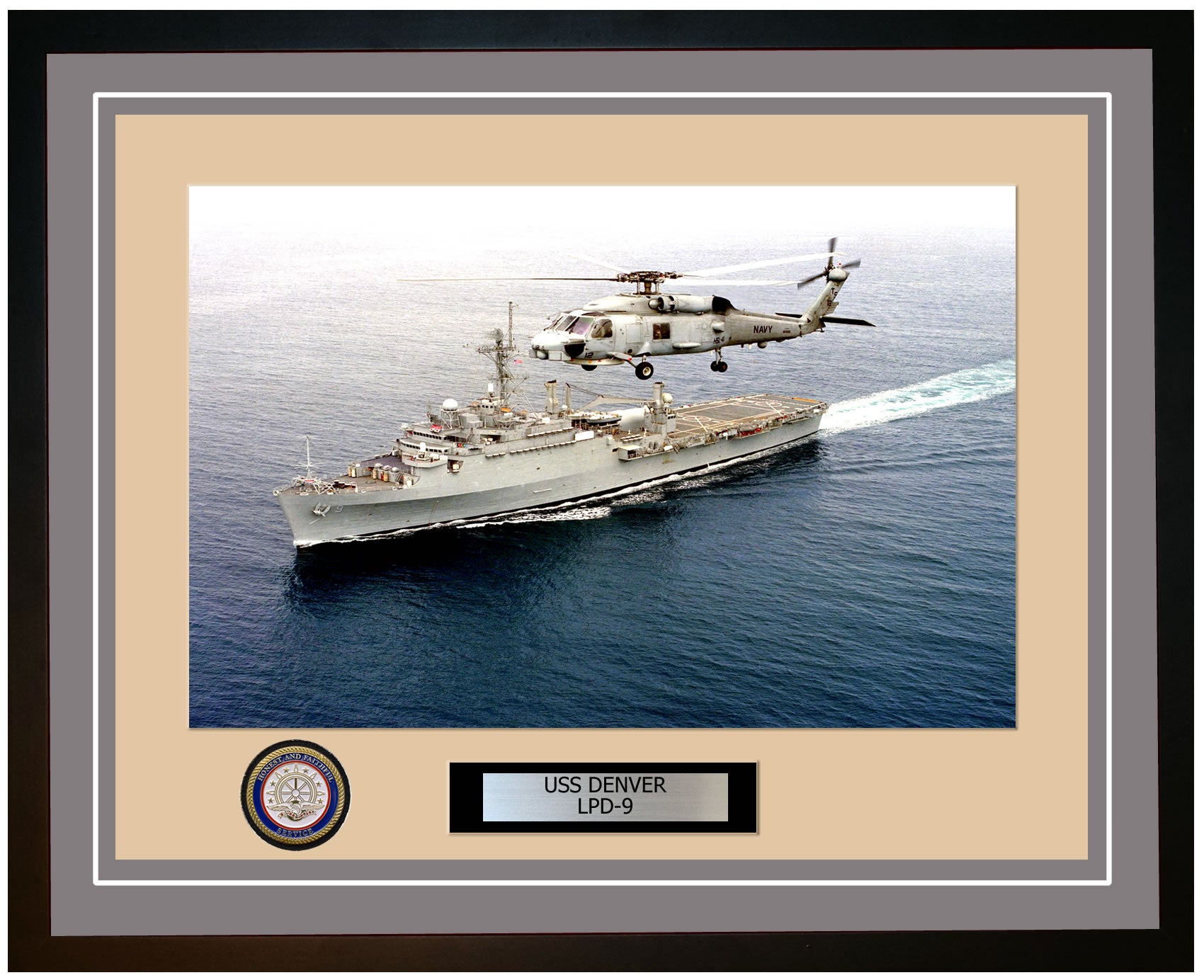 USS Denver LPD-9 Framed Navy Ship Photo Grey