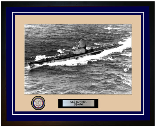 USS Runner SS-476 Framed Navy Ship Photo Blue