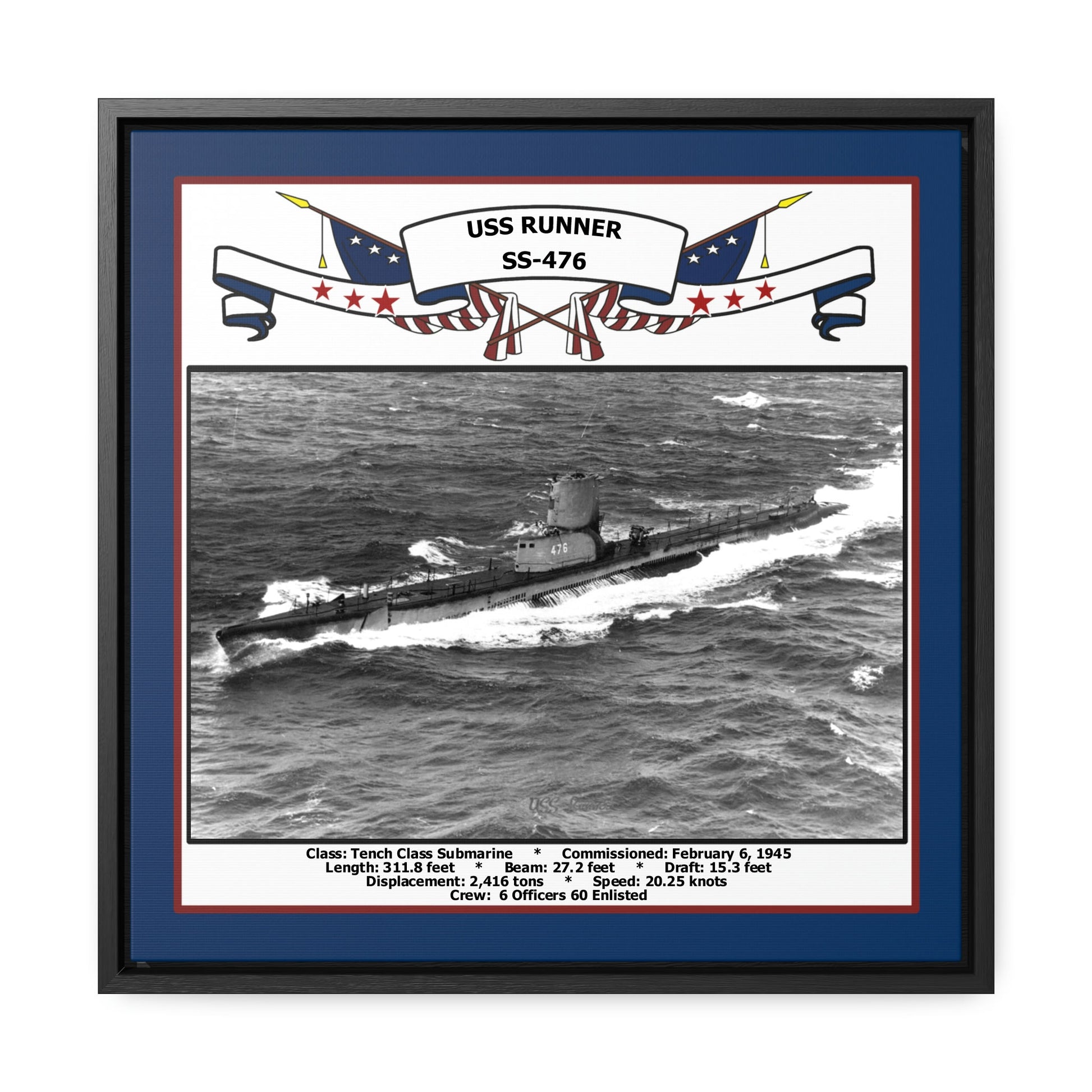 USS Runner SS-476 Navy Floating Frame Photo Front View