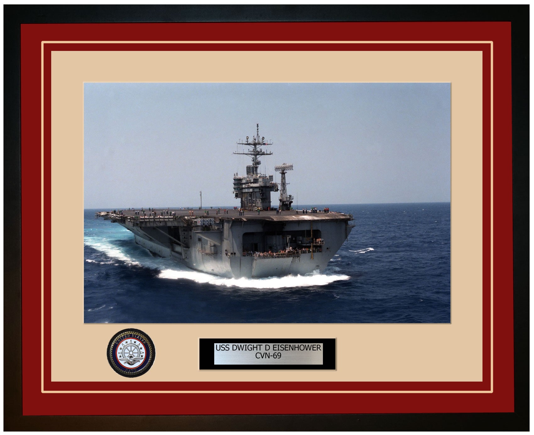 USS DWIGHT D EISENHOWER CVN-69 Framed Navy Ship Photo Burgundy