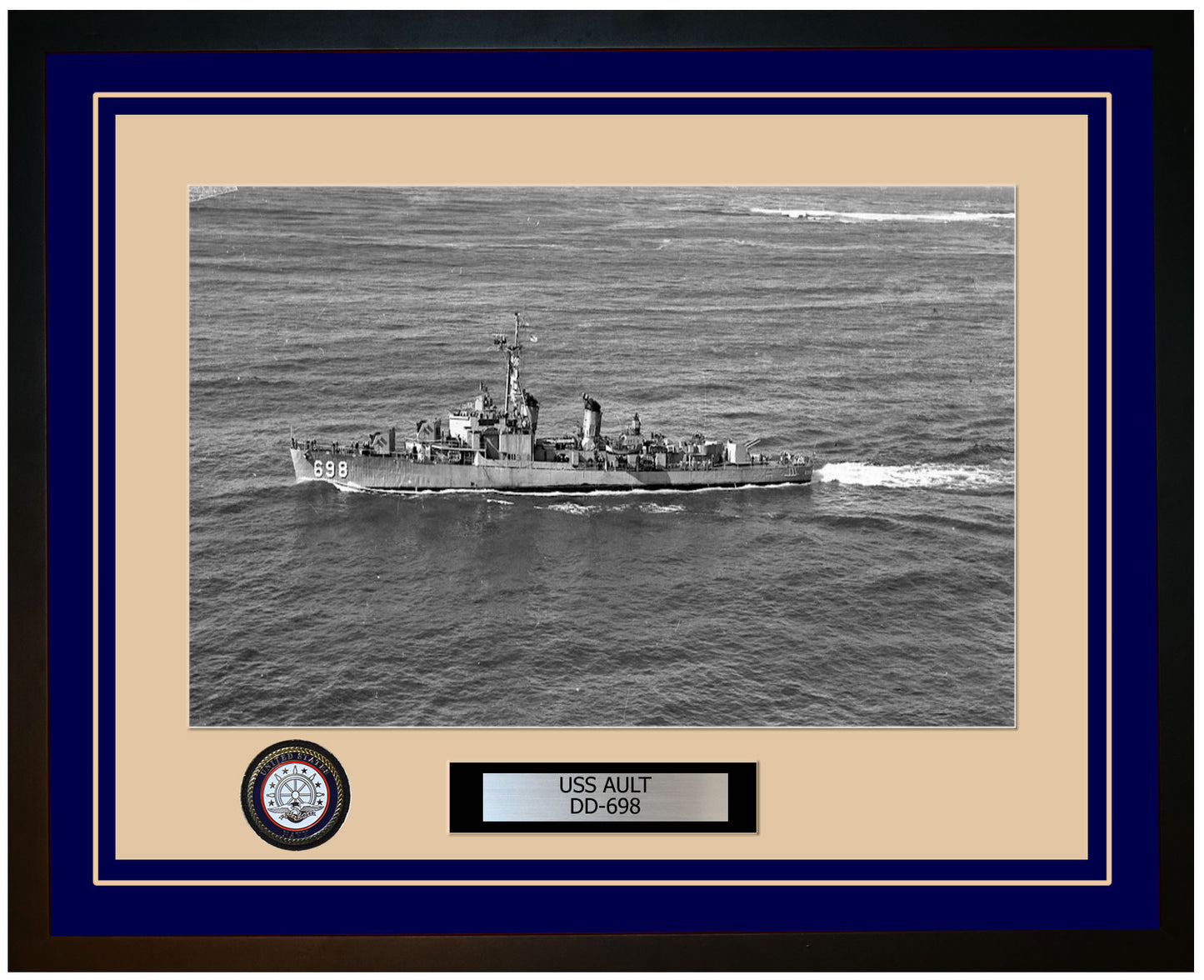 USS AULT DD-698 Framed Navy Ship Photo Blue