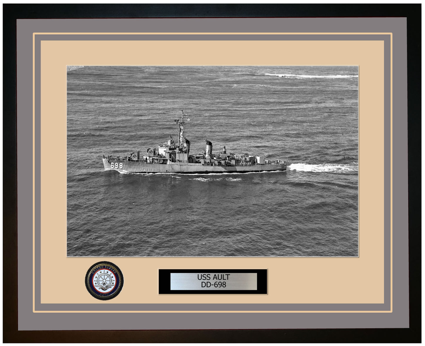 USS AULT DD-698 Framed Navy Ship Photo Grey