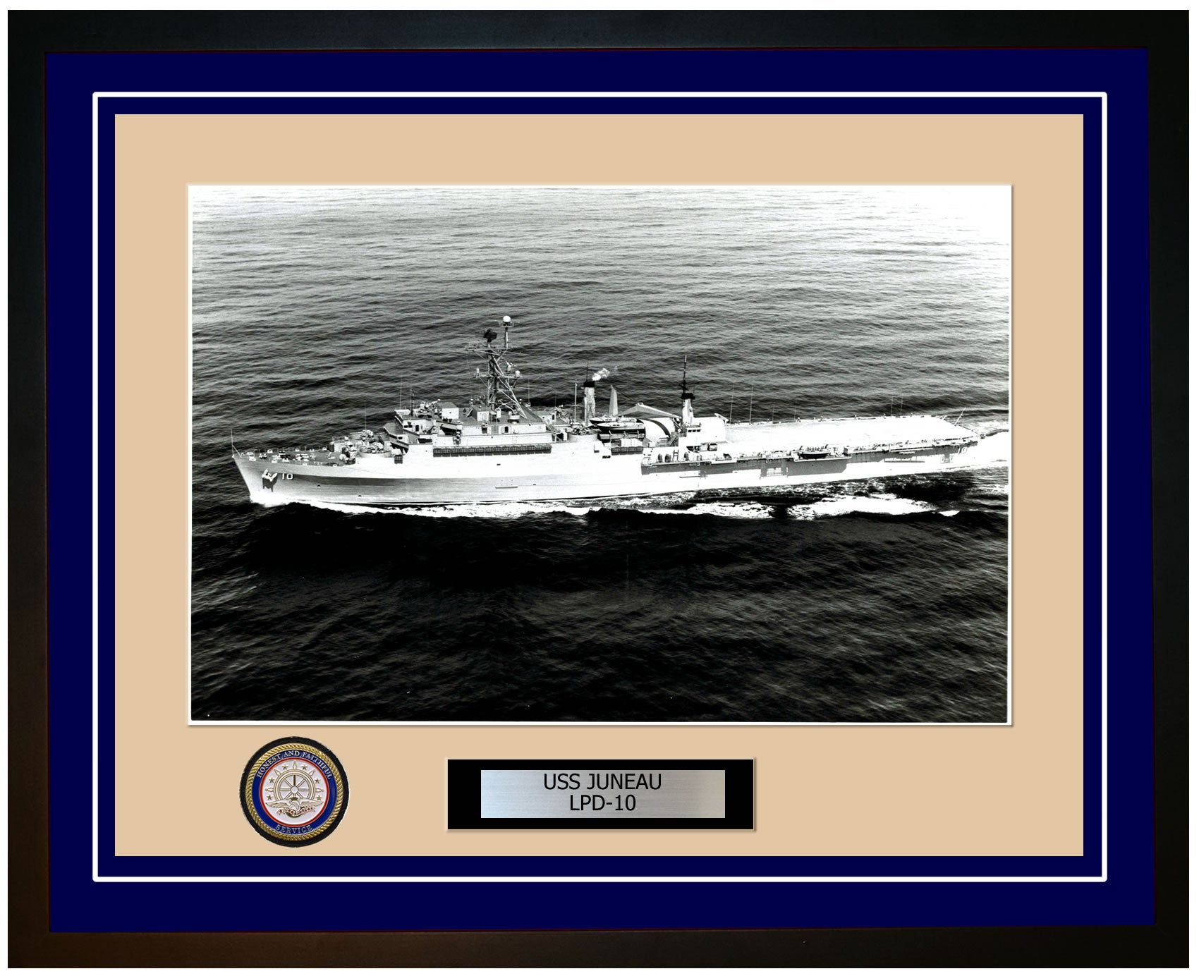 USS Juneau LPD-10 Framed Navy Ship Photo Blue