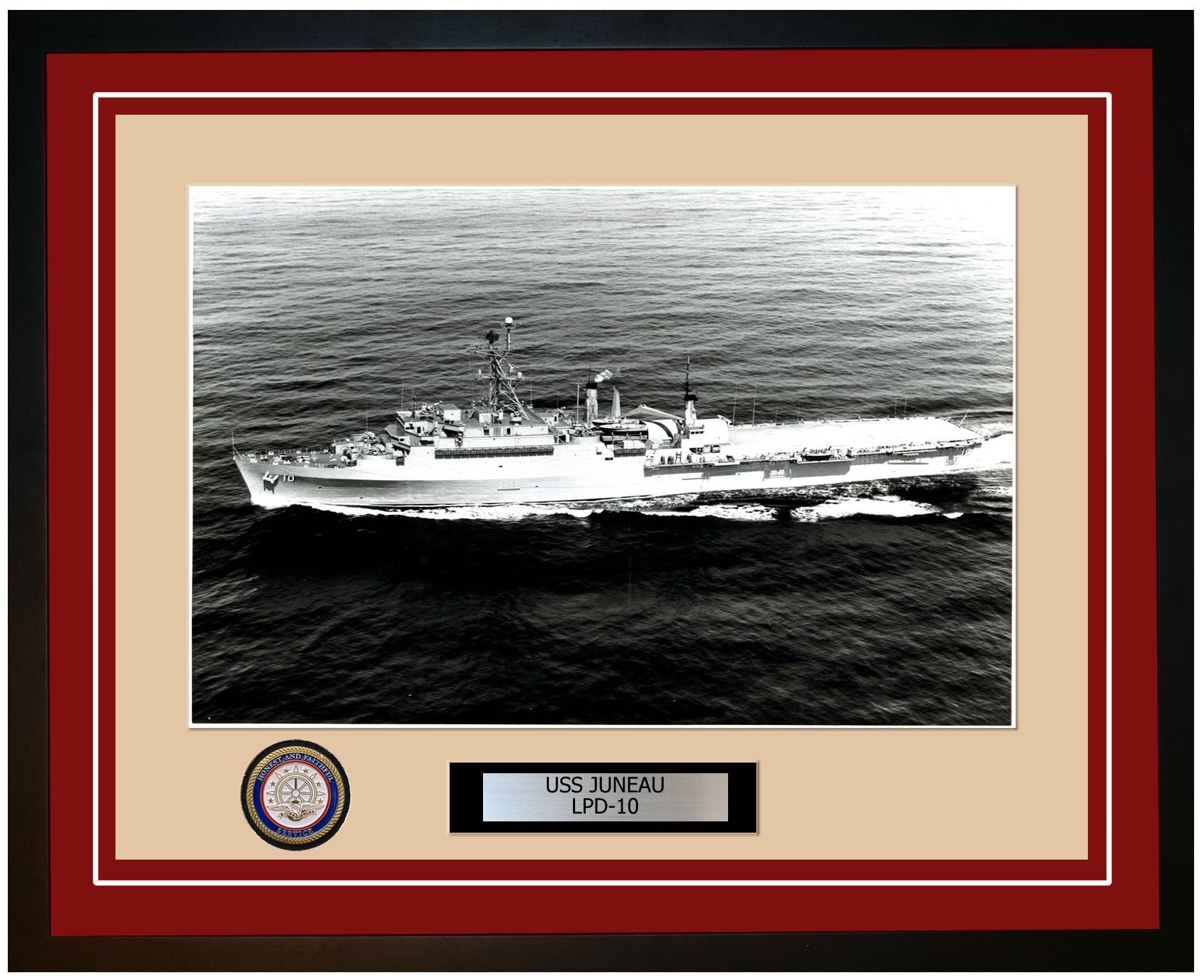 USS Juneau LPD-10 Framed Navy Ship Photo Burgundy