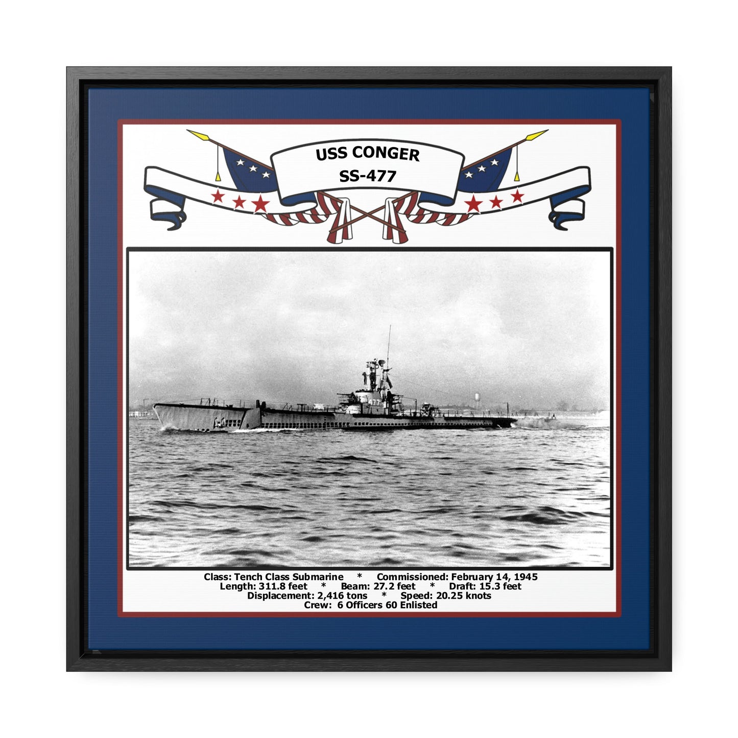 USS Conger SS-477 Navy Floating Frame Photo Front View