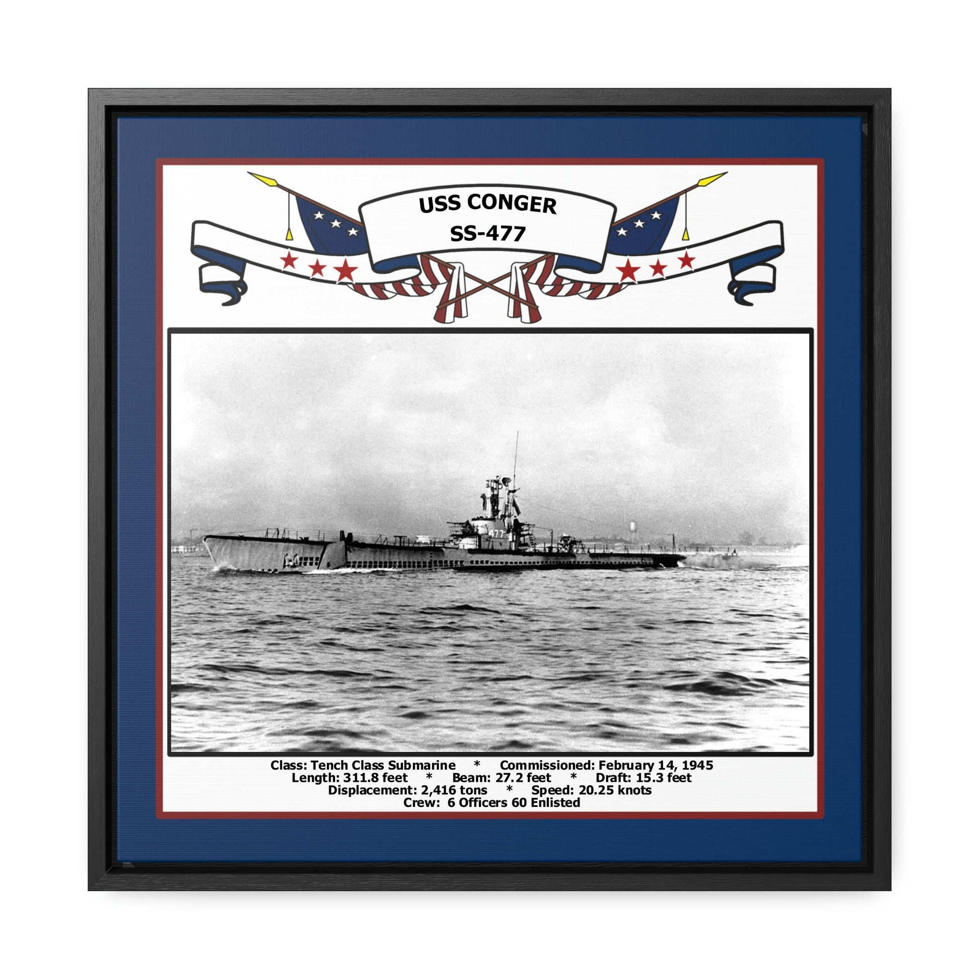 USS Conger SS-477 Navy Floating Frame Photo Front View