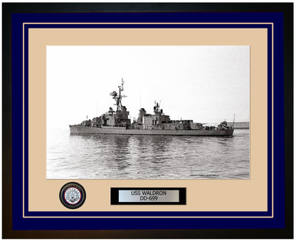 USS WALDRON DD-699 Framed Navy Ship Photo Blue