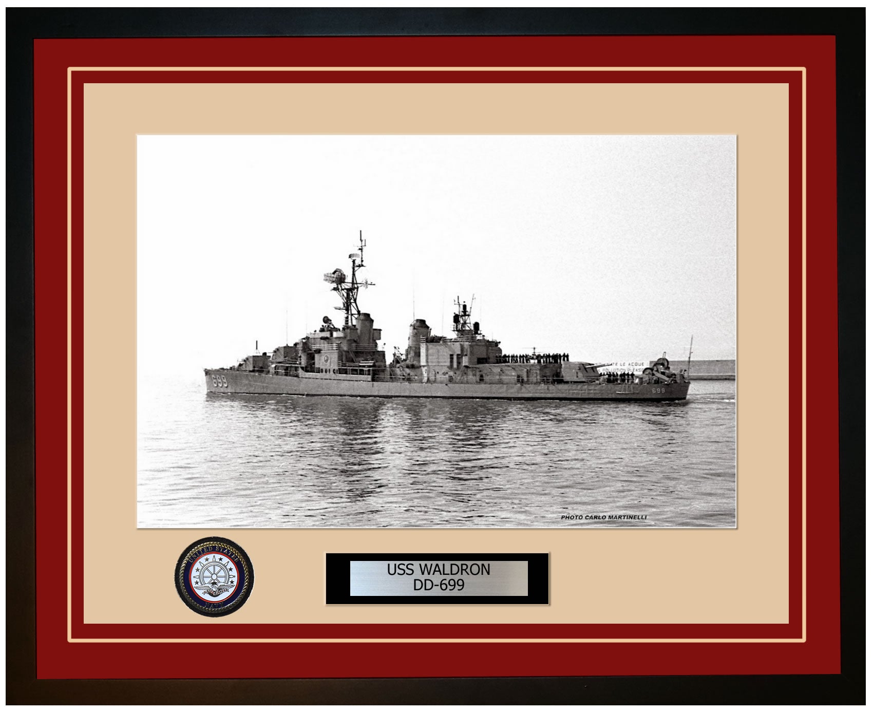 USS WALDRON DD-699 Framed Navy Ship Photo Burgundy