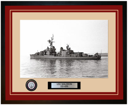 USS WALDRON DD-699 Framed Navy Ship Photo Burgundy