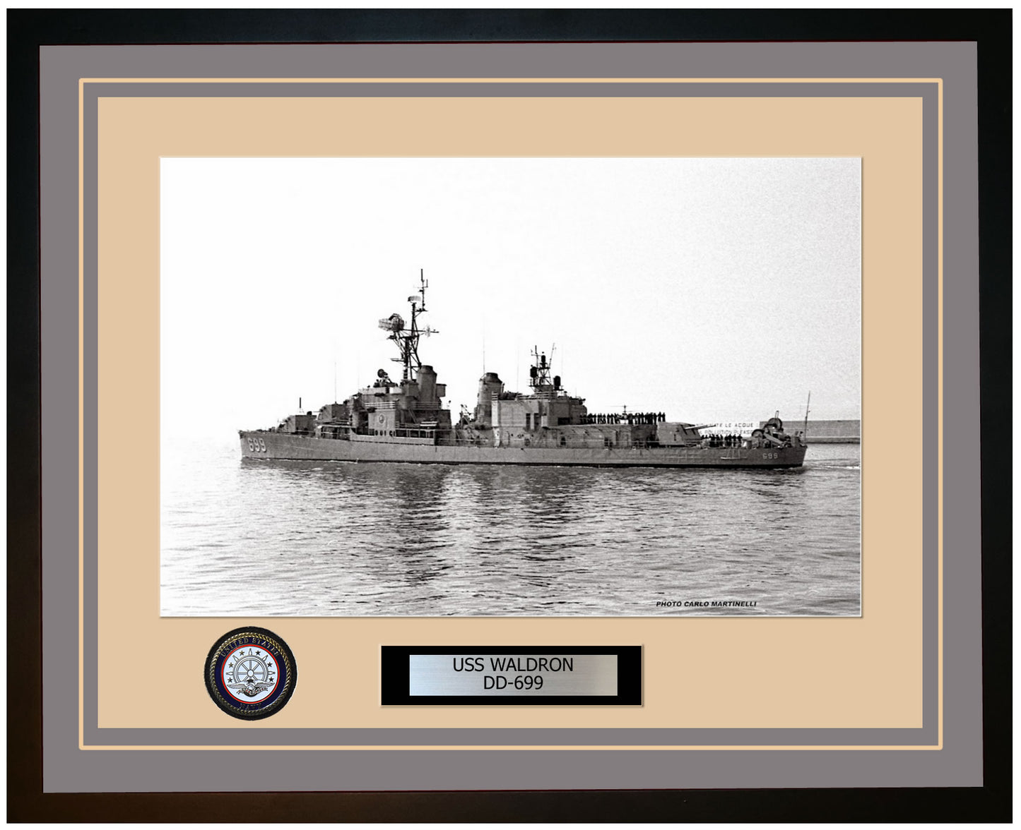 USS WALDRON DD-699 Framed Navy Ship Photo Grey