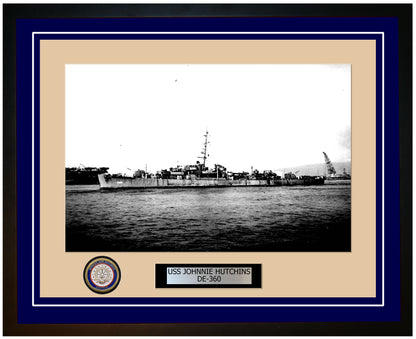 USS Johnnie Hutchins DE-360 Framed Navy Ship Photo Blue
