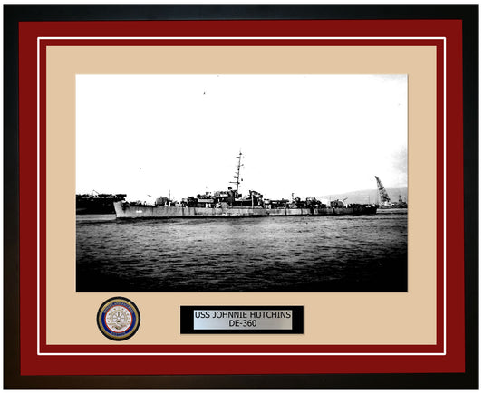 USS Johnnie Hutchins DE-360 Framed Navy Ship Photo Burgundy