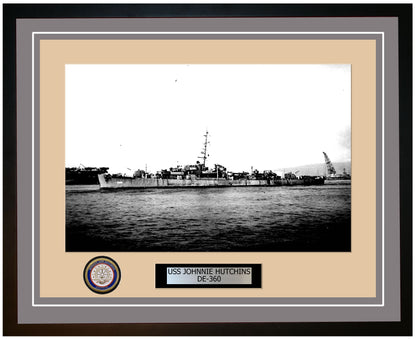 USS Johnnie Hutchins DE-360 Framed Navy Ship Photo Grey