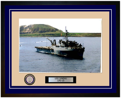 USS Juneau LPD-10 Framed Navy Ship Photo Blue