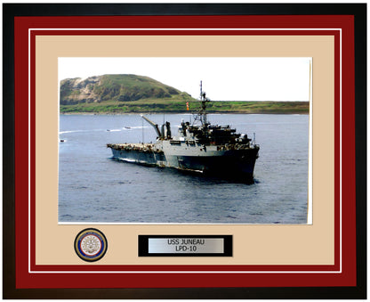 USS Juneau LPD-10 Framed Navy Ship Photo Burgundy