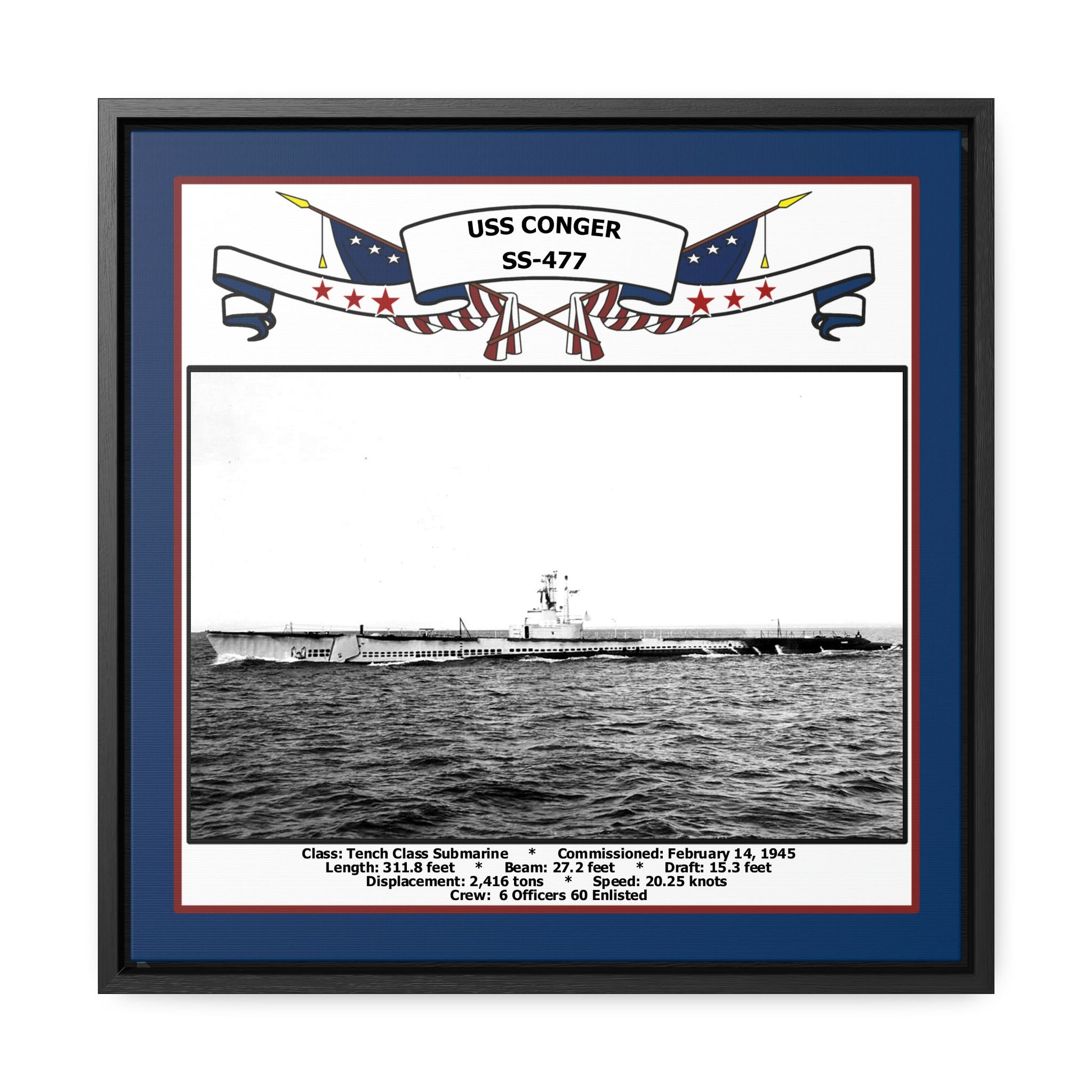 USS Conger SS-477 Navy Floating Frame Photo Front View
