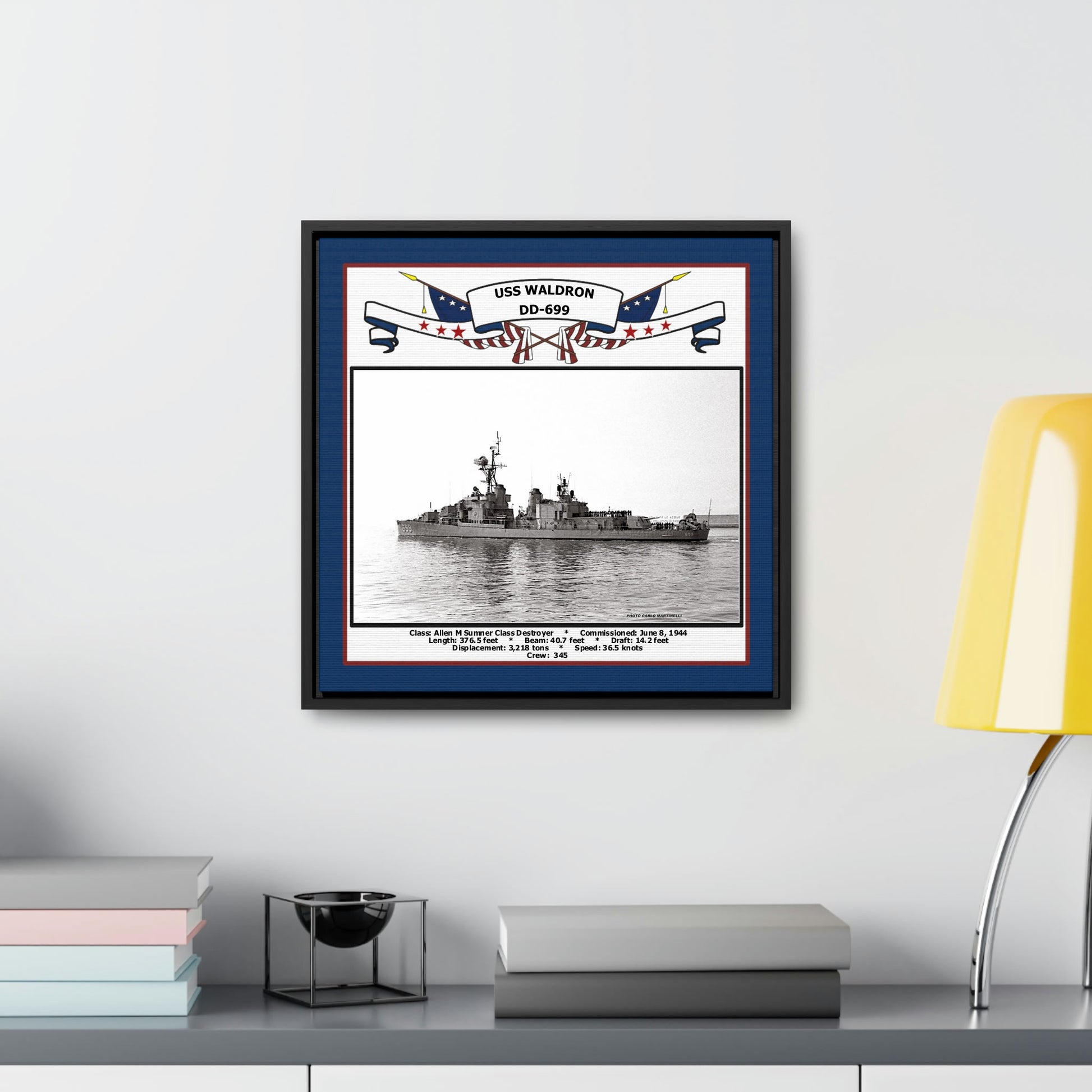 USS Waldron DD-699 Navy Floating Frame Photo Desk View