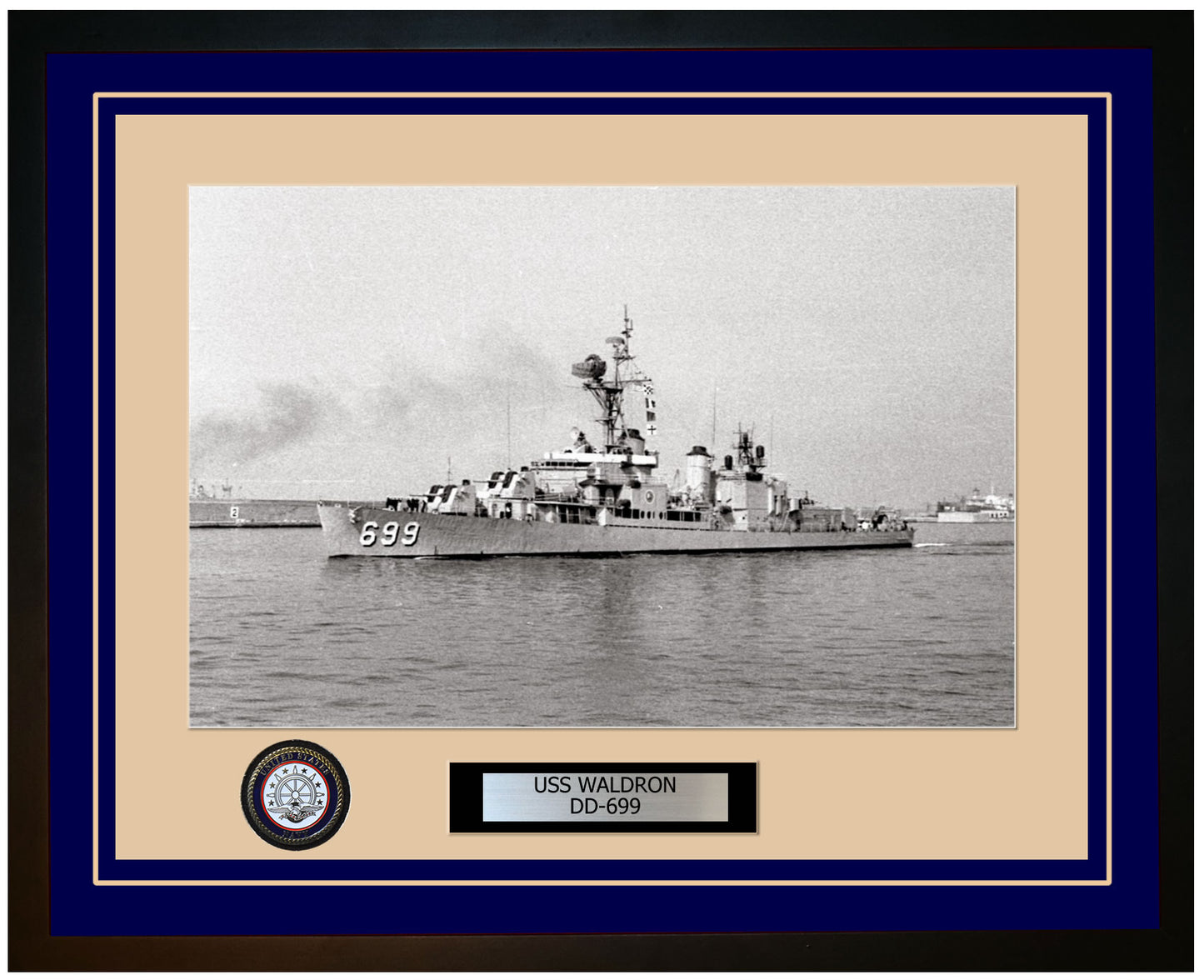 USS WALDRON DD-699 Framed Navy Ship Photo Blue