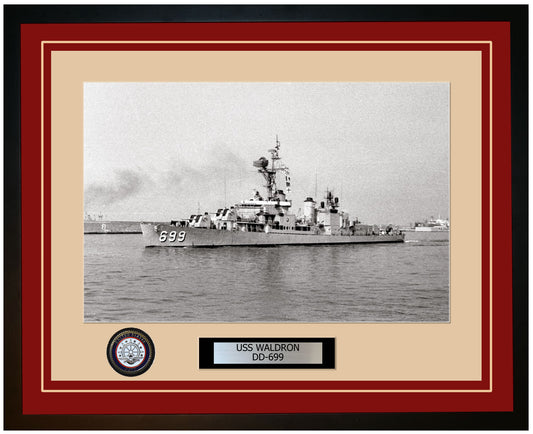 USS WALDRON DD-699 Framed Navy Ship Photo Burgundy