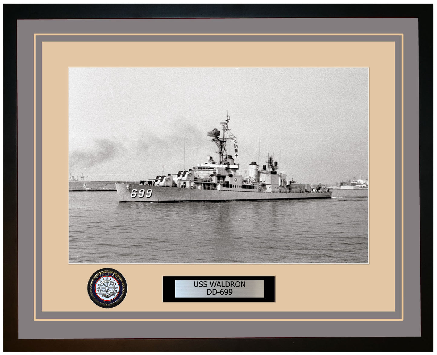 USS WALDRON DD-699 Framed Navy Ship Photo Grey