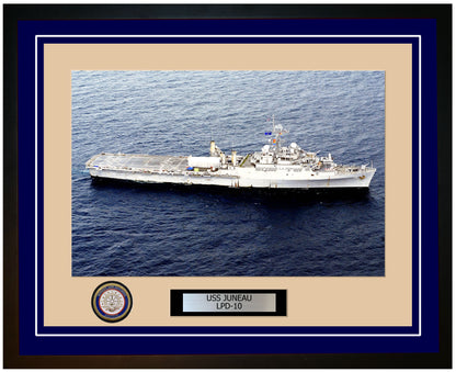USS Juneau LPD-10 Framed Navy Ship Photo Blue