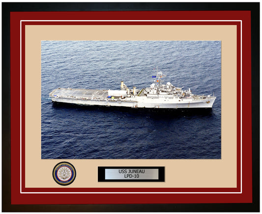 USS Juneau LPD-10 Framed Navy Ship Photo Burgundy