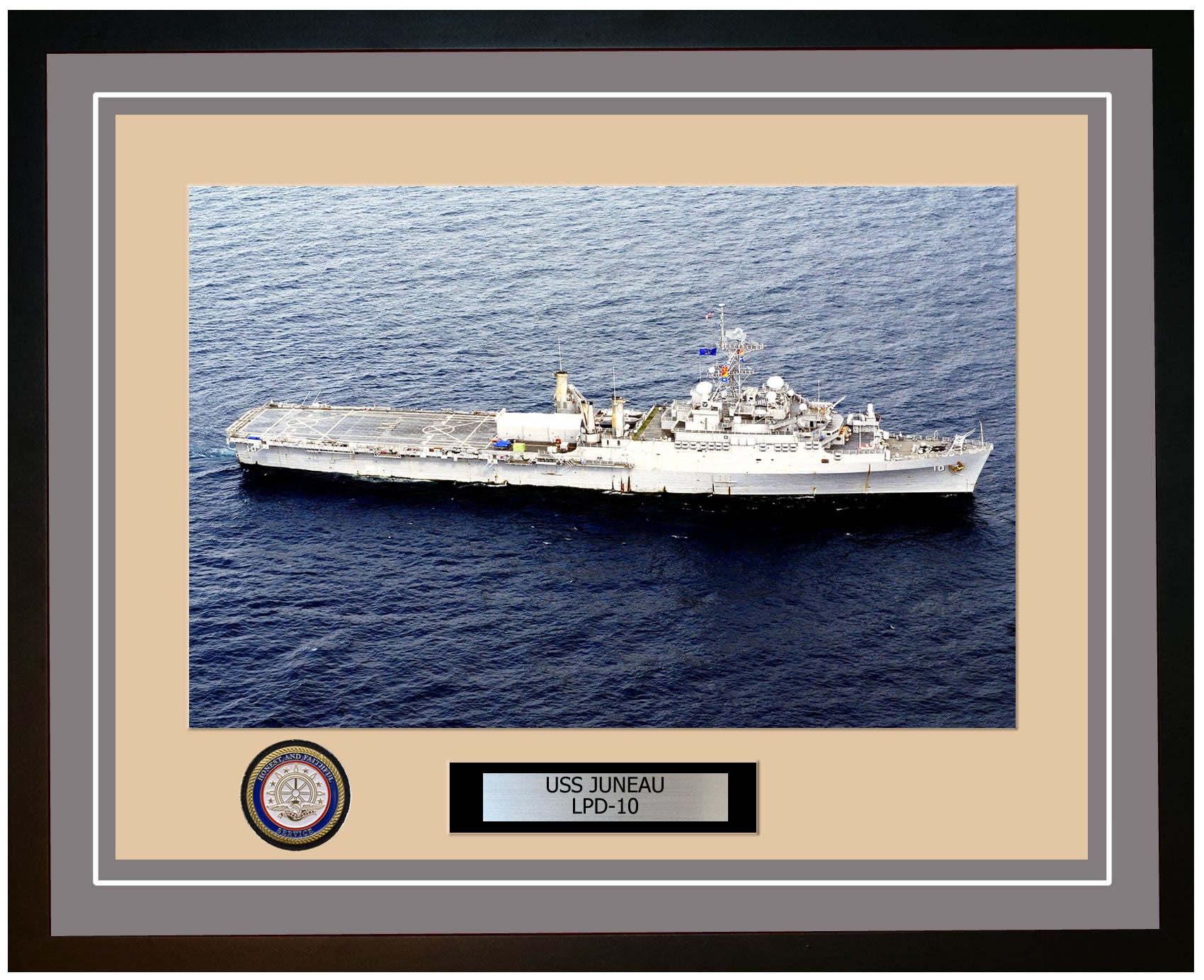 USS Juneau LPD-10 Framed Navy Ship Photo Grey