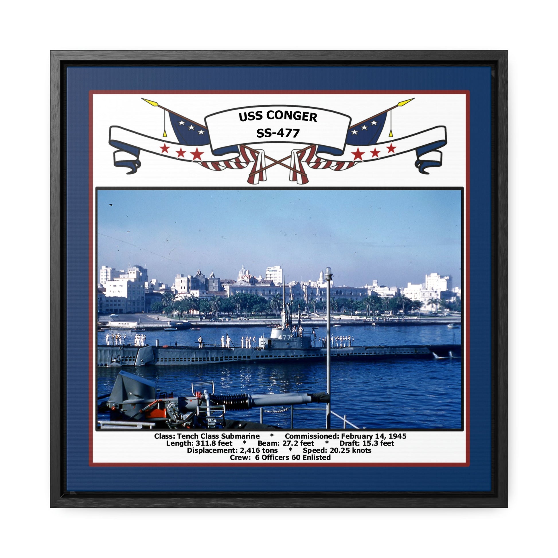 USS Conger SS-477 Navy Floating Frame Photo Front View