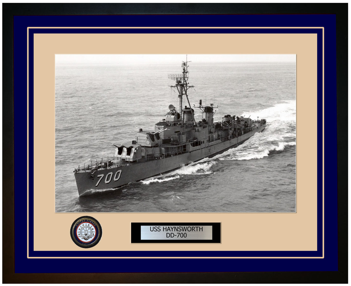 USS HAYNSWORTH DD-700 Framed Navy Ship Photo Blue