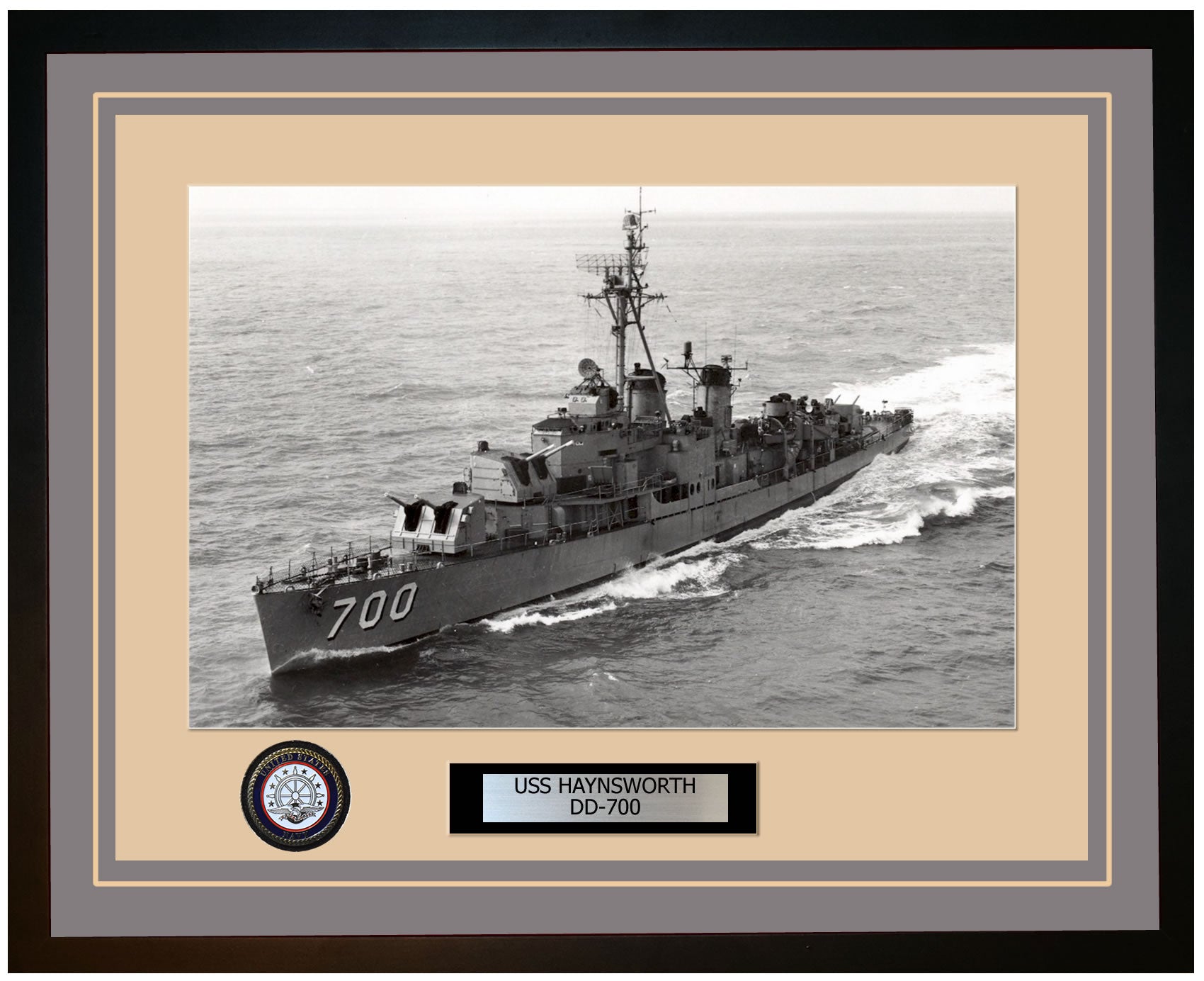USS HAYNSWORTH DD-700 Framed Navy Ship Photo Grey