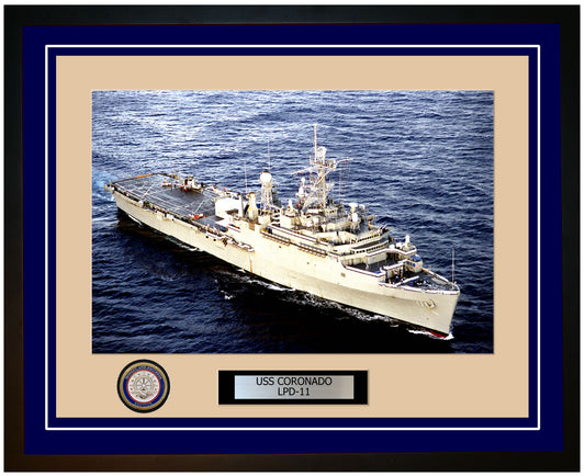 USS Coronado LPD-11 Framed Navy Ship Photo Blue