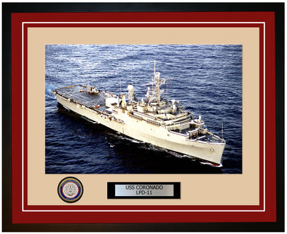 USS Coronado LPD-11 Framed Navy Ship Photo Burgundy