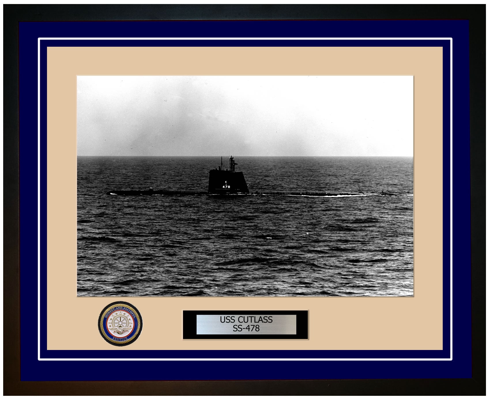 USS Cutlass SS-478 Framed Navy Ship Photo Blue