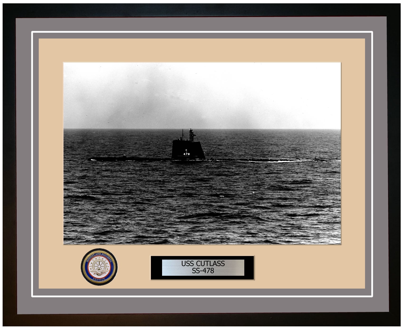 USS Cutlass SS-478 Framed Navy Ship Photo Grey